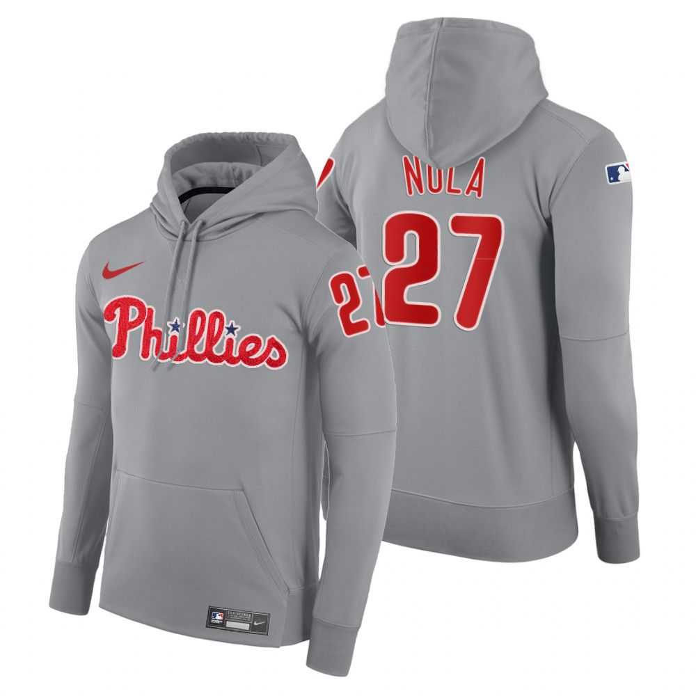 Men Philadelphia Phillies 27 Nula gray road hoodie 2021 MLB Nike Jerseys